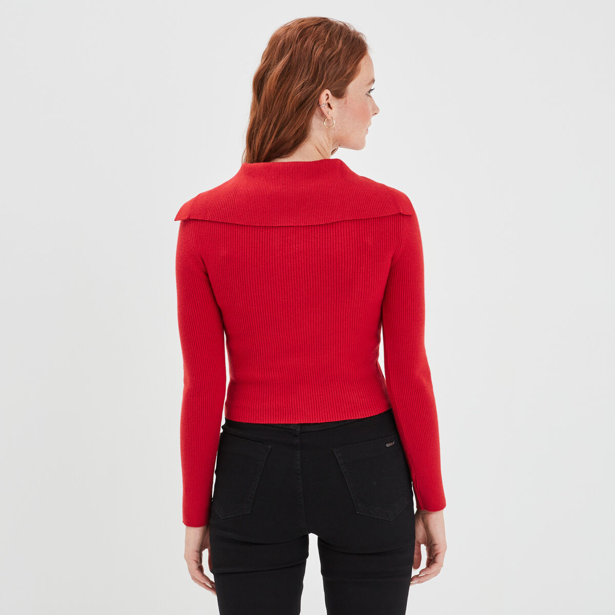 Pull col camionneur boutonné Liberto rouge foncé femme