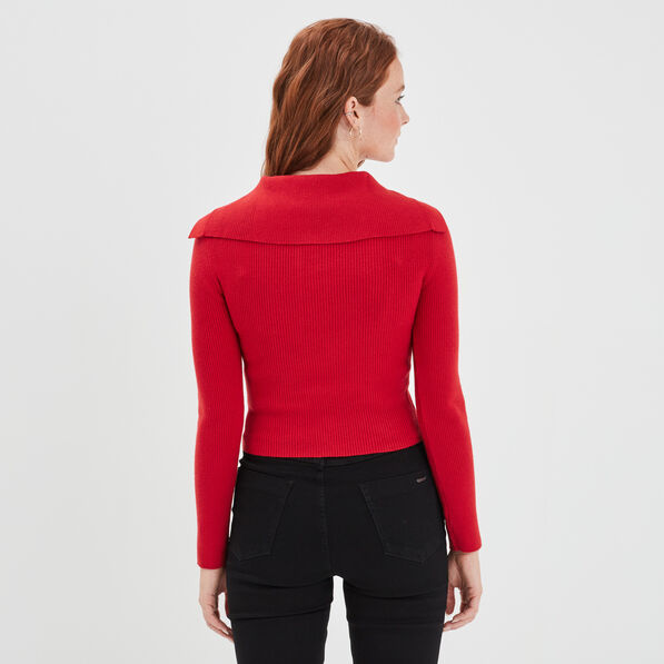 pull col camionneur boutonne liberto rouge fonce femme Pull col camionneur boutonné Liberto rouge foncé femme