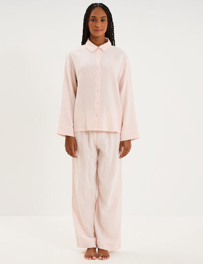 Ensemble pyjama chemise gaze de coton rose clair femme