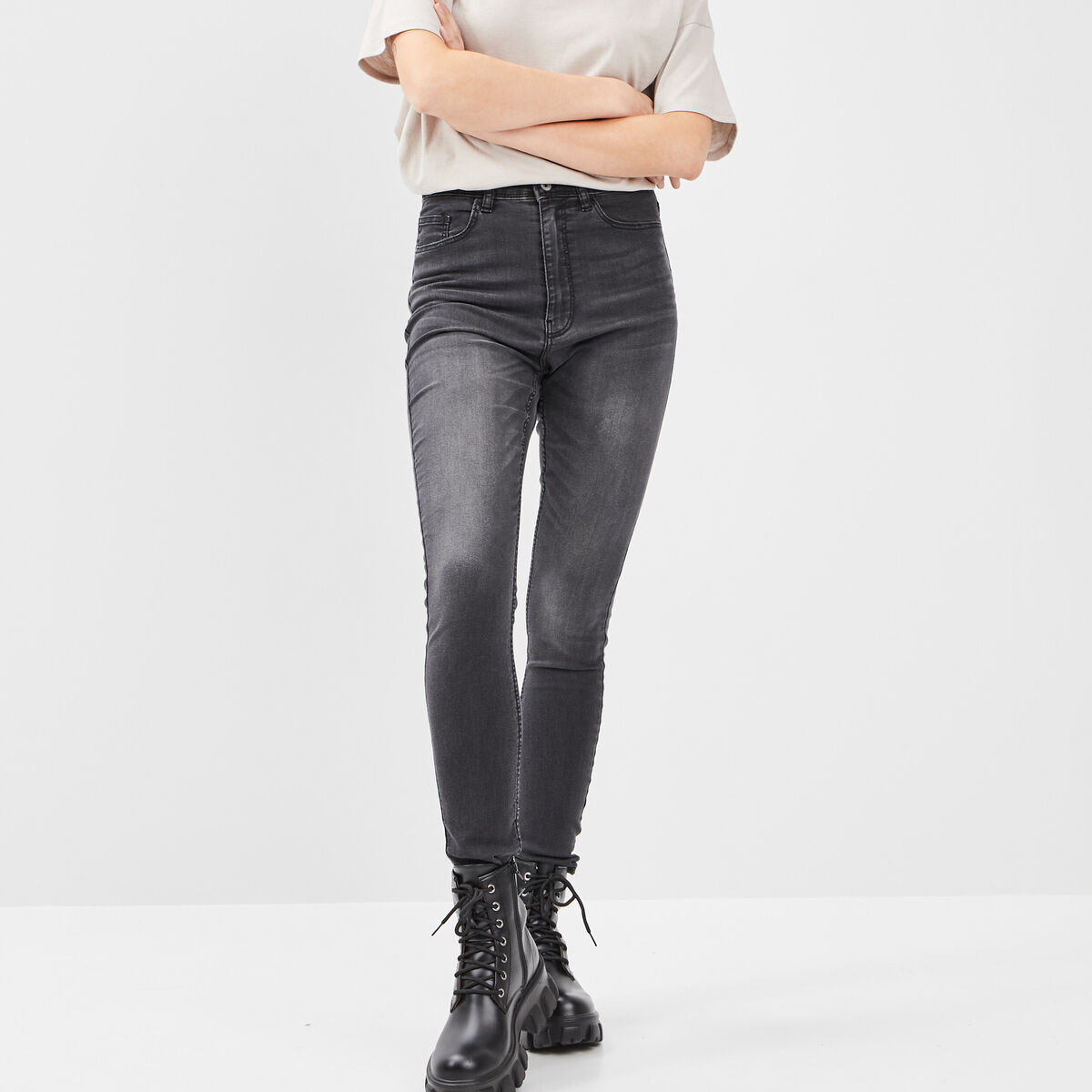Jeans skinny 7/8ème denim noir femme