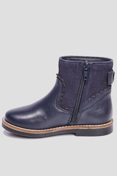 Bottines avec noeuds en cuir bleu fille