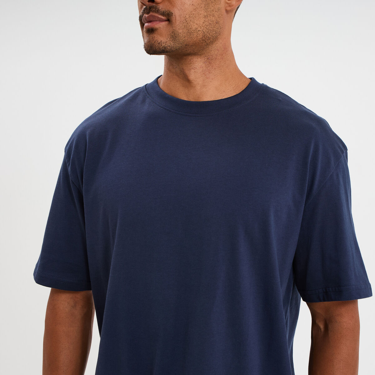 T-shirt col rond coupe relax coton &eacute;pais bleu marine homme