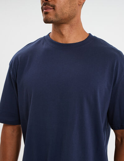 T-shirt col rond coupe relax coton &eacute;pais bleu marine homme