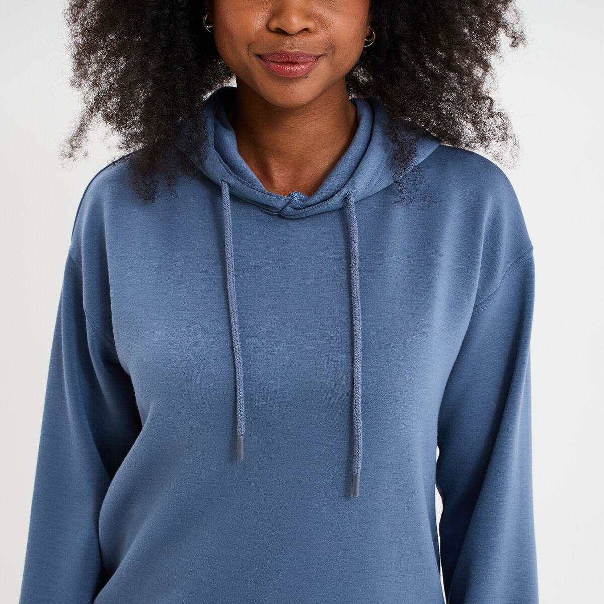 Sweat hoodie manches longues à capuche bleu gris femme