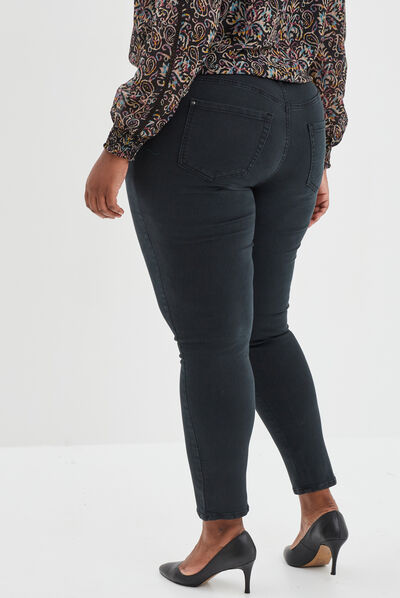 Pantalon slim taille haute 5 poches noir femme grande taille