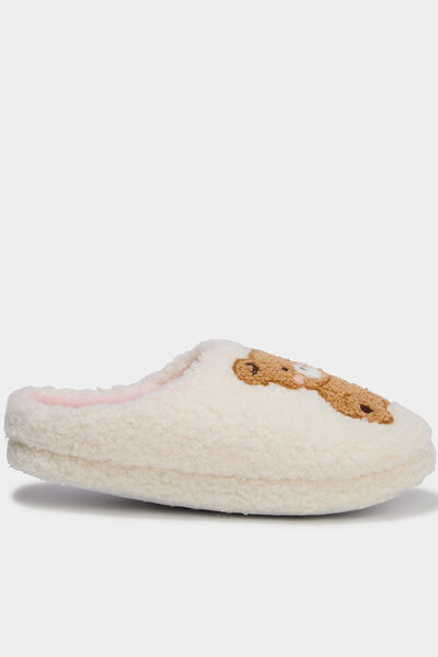 Chaussons mules doubl&eacute;s effet bouclette rose fille