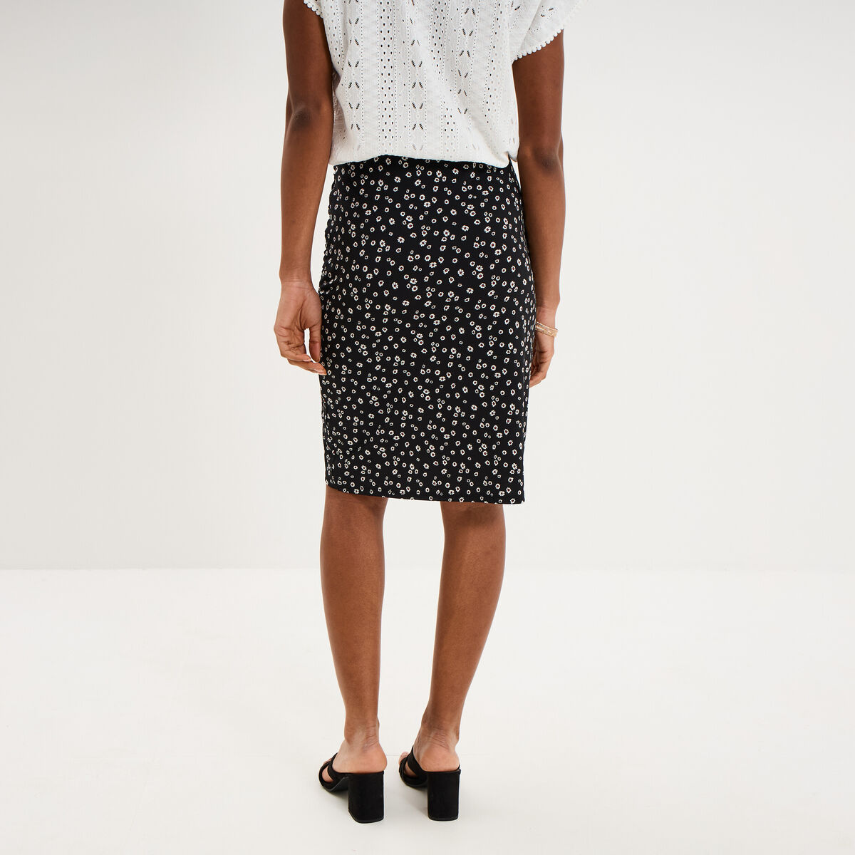 Jupe courte taille &eacute;lastiqu&eacute;e stretch noir femme