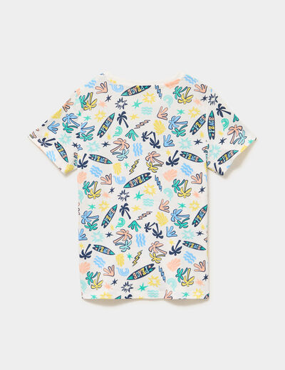 Ensemble pyjama short t-shirt en coton ecru gar&ccedil;on