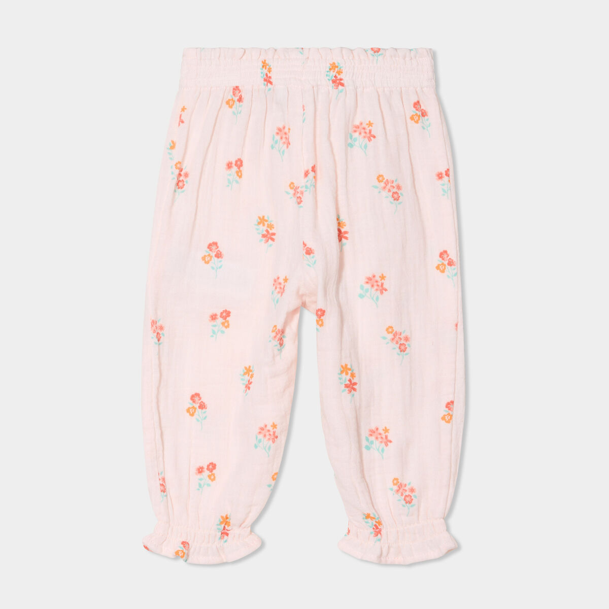 Pantalon taille élastiquée gaze de coton rose clair bébé fille