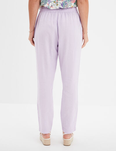 Pantalon en lin droit 7/8ème violet clair femme