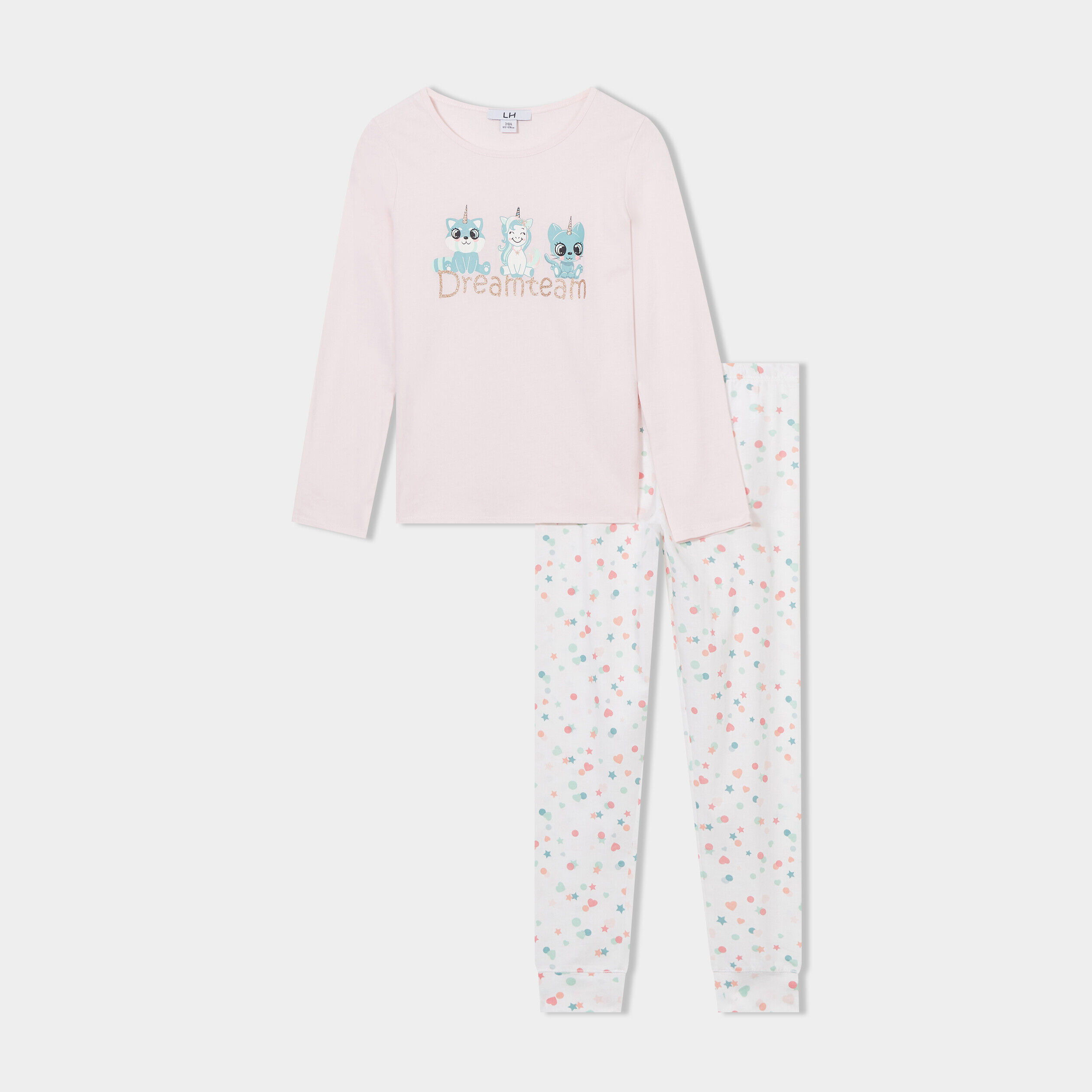 Ensemble pyjama pantalon t-shirt coton rose poudrée fille LH