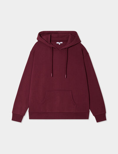 Sweat hoodie molleton à capuche bordeaux femme