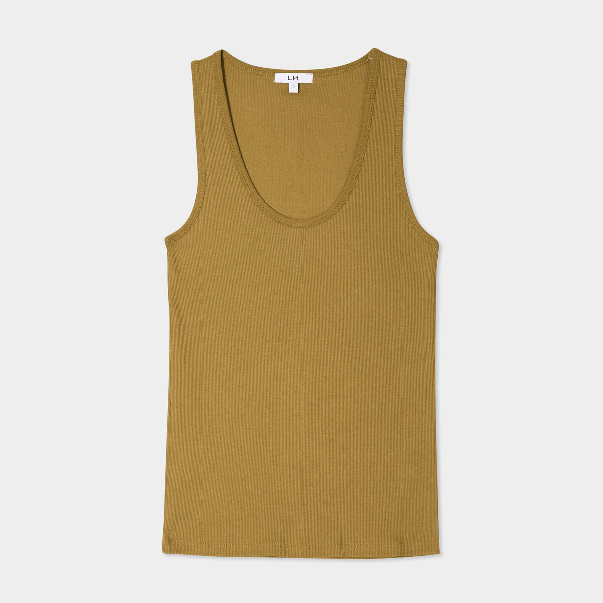 Débardeur col rond côtelé coton vert kaki femme
