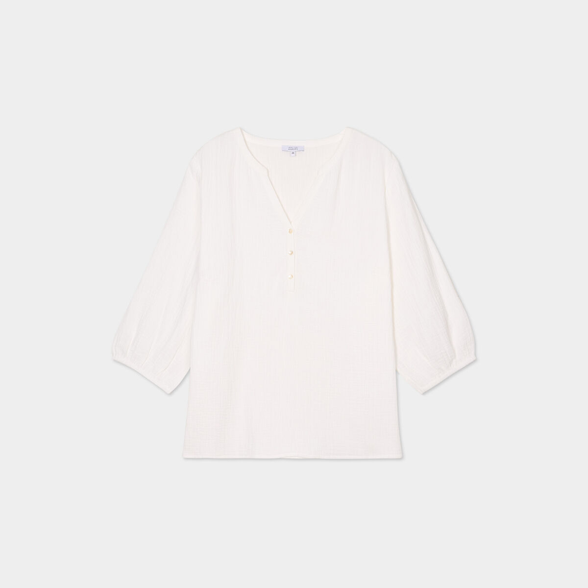 Blouse manches 3/4 gaze de coton blanc femme grande taille