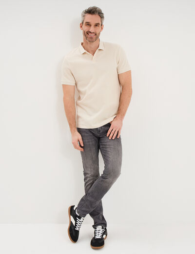 Polo textur&eacute; manches courtes coton ecru homme
