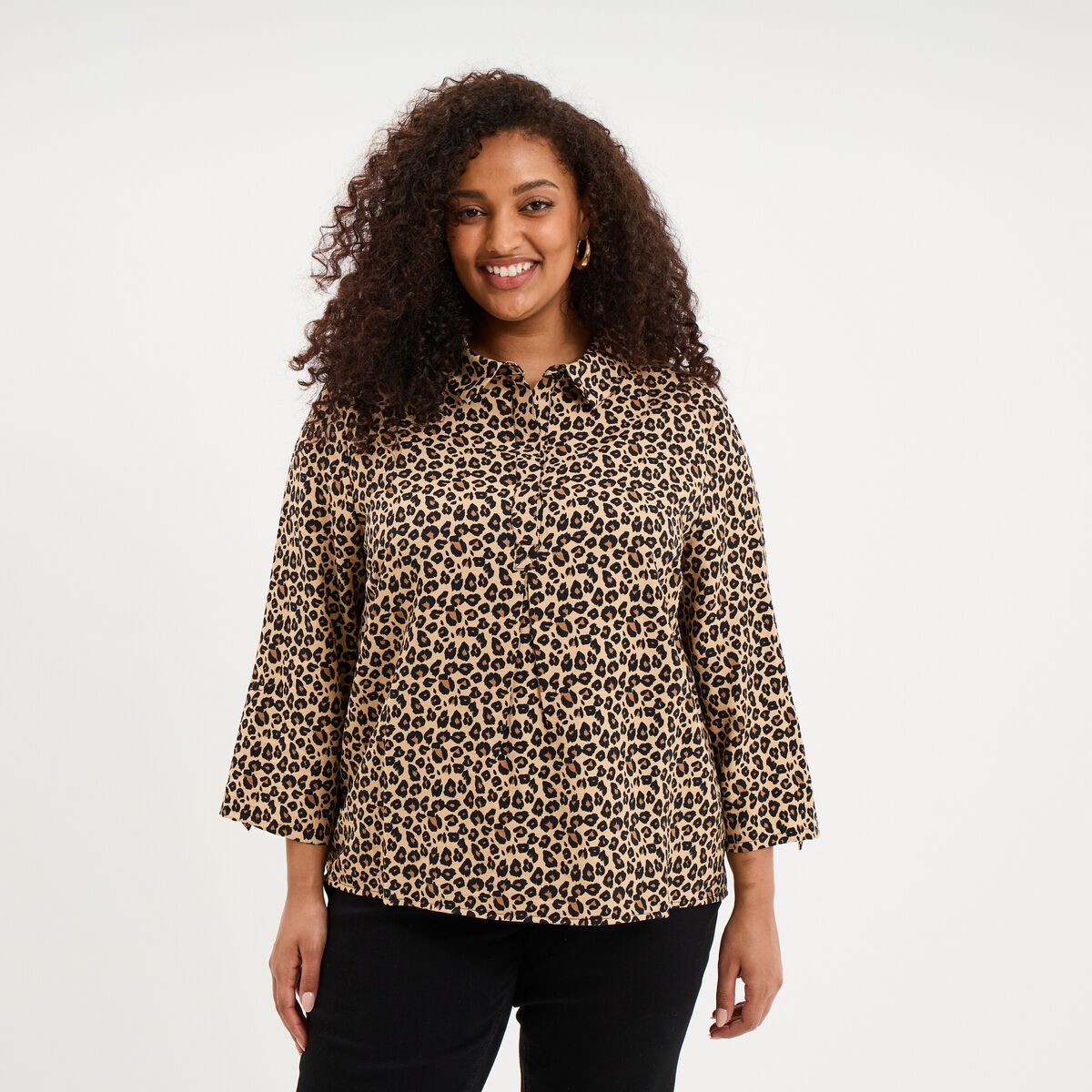 Blouse manches retroussables sable femme grande taille