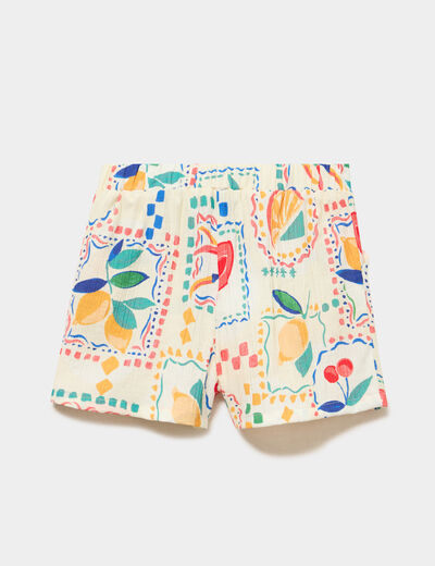 Short fluide taille &eacute;lastiqu&eacute;e beige fille