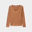 T-shirt coton col rond manches longues marron clair femme