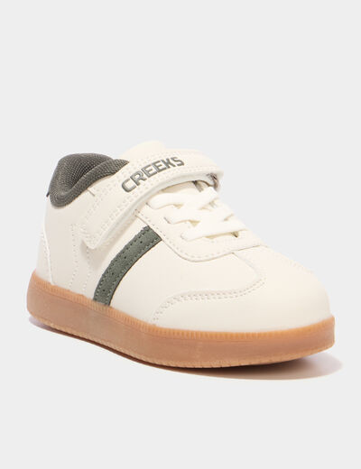 Tennis basses &agrave; scratchs simili cuir sable gar&ccedil;on