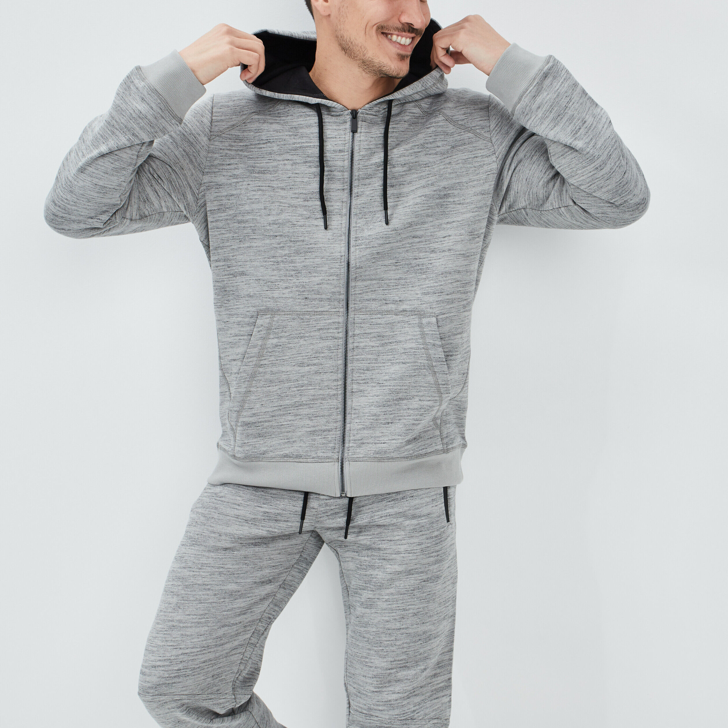 Sweat zippé à capuche gris clair homme LIBERTO