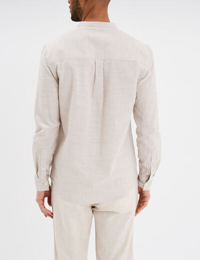 Chemise col mao manches longues coton beige homme