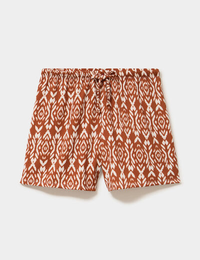 Short large effet gaufr&eacute; orange fonc&eacute; femme