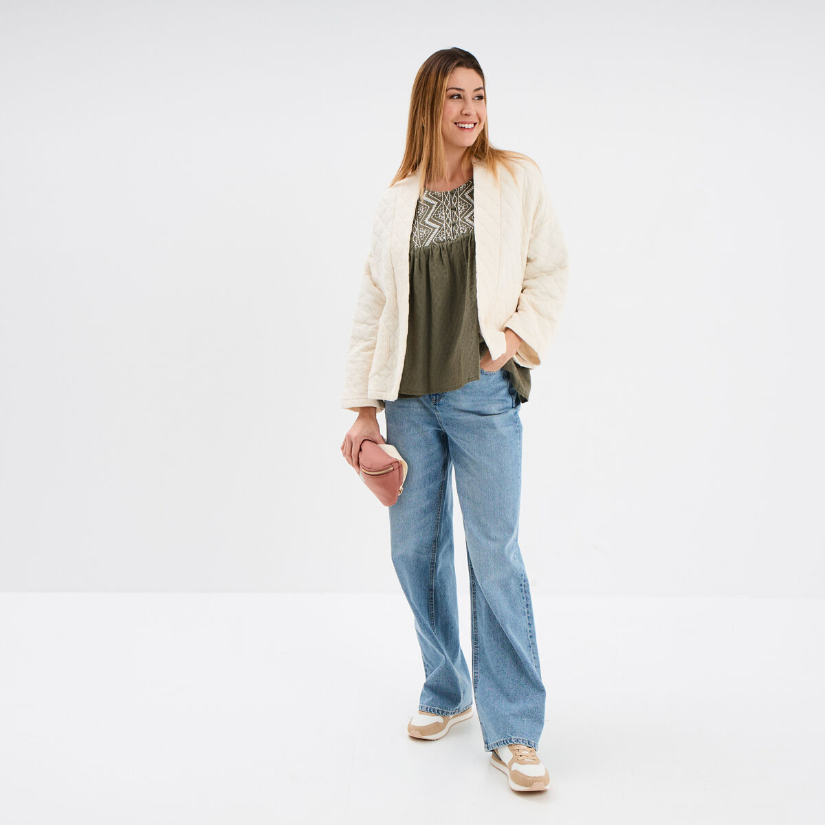 Veste esprit kimono matelassée en jersey blanc femme