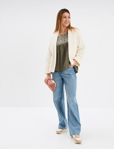 Veste esprit kimono matelassée en jersey blanc femme