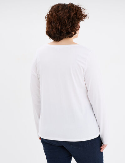 T-shirt col en V manches longues coton blanc femme grande taille
