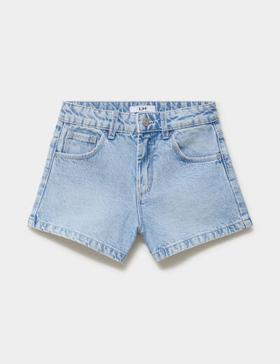 Short en jean taille ajustable coton denim bleach fille