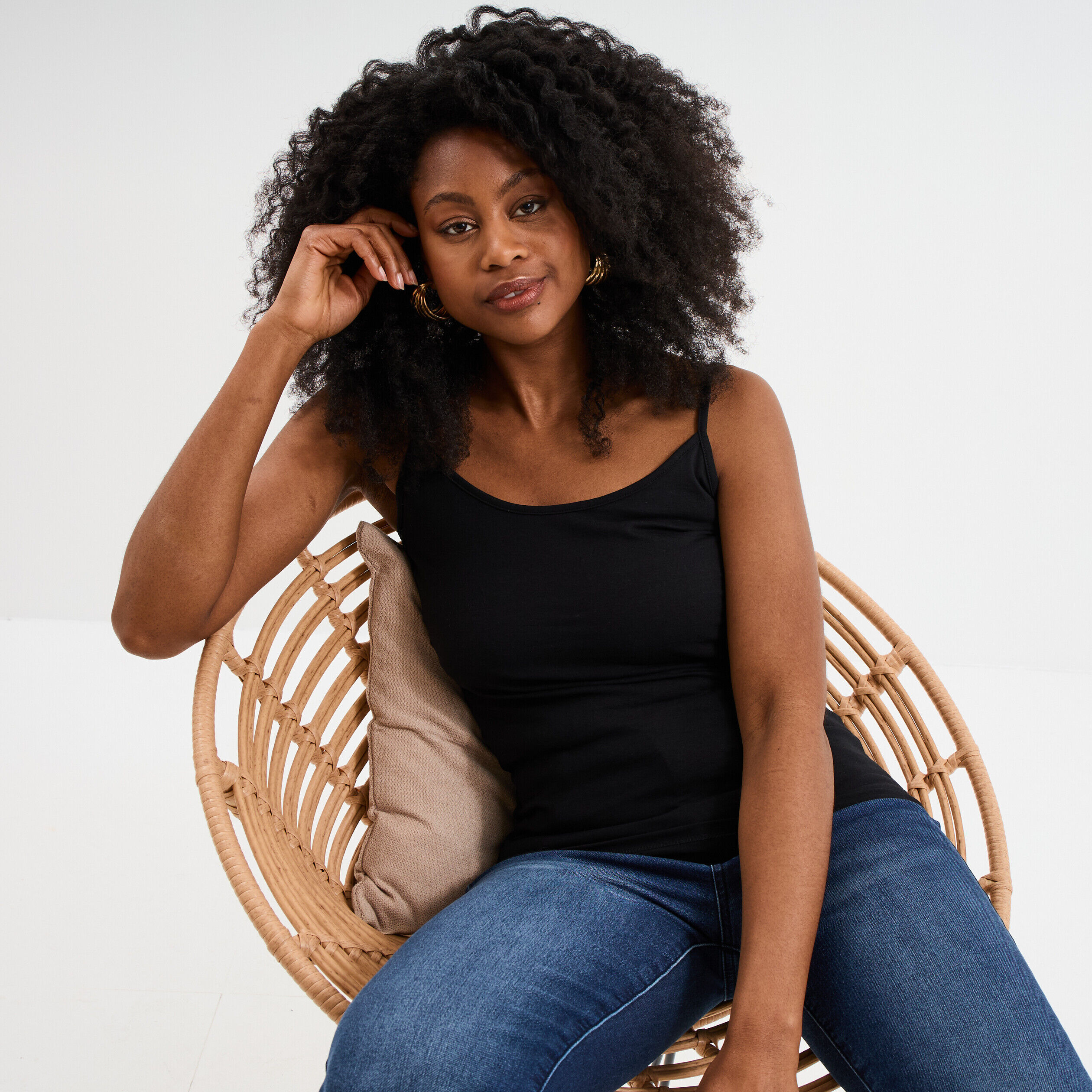 Débardeur coton bretelles réglables noir femme LH