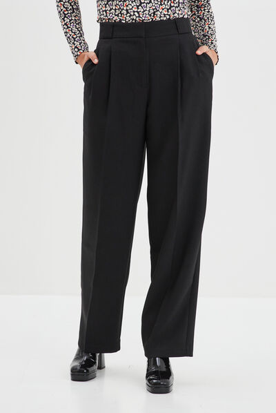 Pantalon cigarette avec pinces noir femme