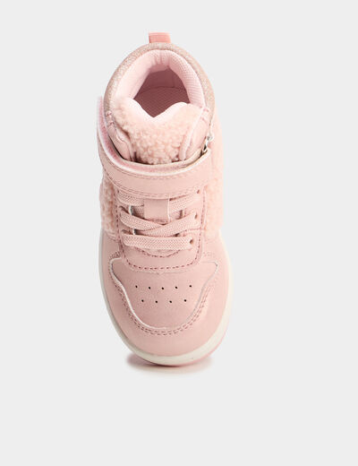 Baskets montantes &agrave; scratchs rose b&eacute;b&eacute; fille