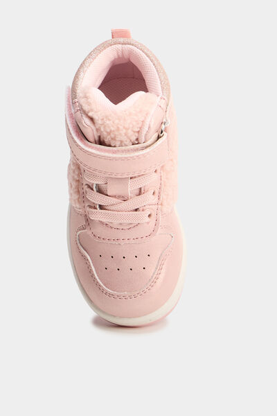 Baskets montantes &agrave; scratchs rose b&eacute;b&eacute; fille