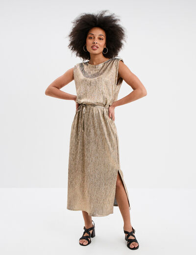 Robe midi droite sans manches jaune or femme
