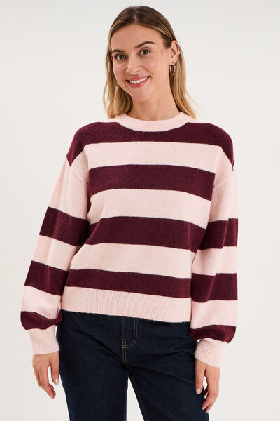 Pull col rond avec manches longues rose clair femme