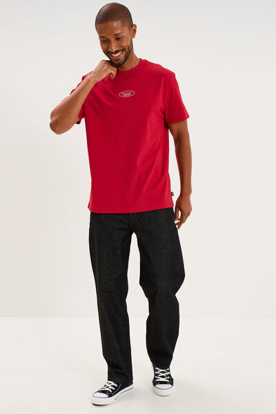 T-shirt droit manches courtes coton rouge fonc&eacute; homme