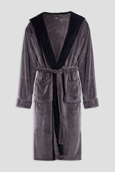 Peignoir long col châle gris foncé homme