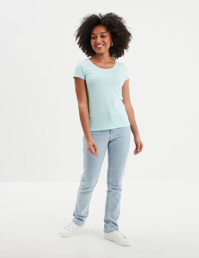 T-shirt coton col rond manches courtes bleu turquoise femme