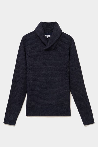 Pull col ch&acirc;le manches longues bleu marine homme