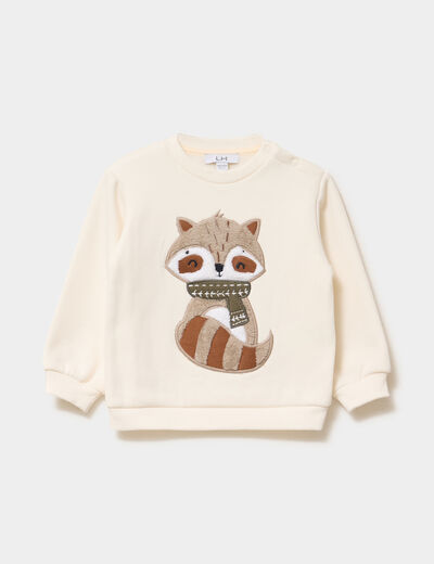Sweat molletonn&eacute; manches longues ecru b&eacute;b&eacute; gar&ccedil;on