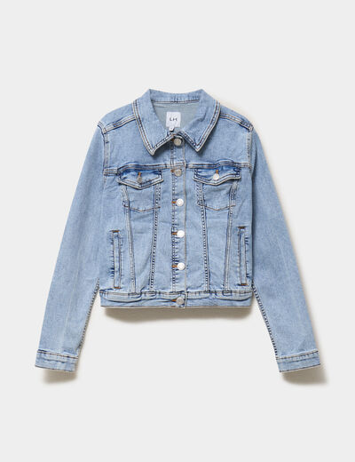 Veste en jean ajust&eacute;e boutonn&eacute;e denim double stone femme