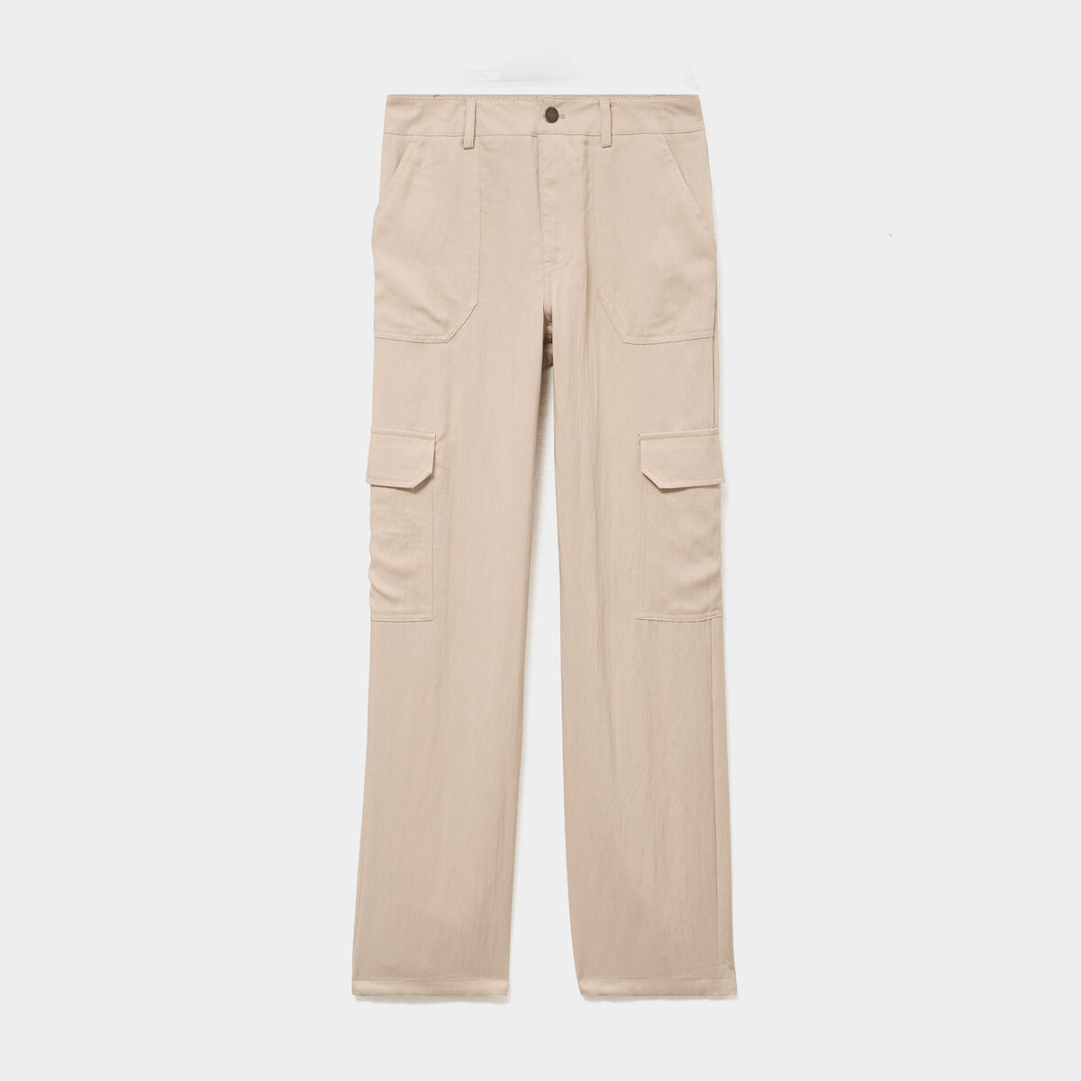 Pantalon cargo taille &eacute;lastiqu&eacute;e lyocell beige femme