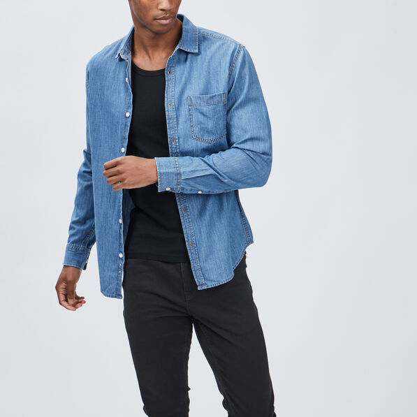 chemise droite manches longues denim double stone homme Chemise droite manches longues denim double stone homme