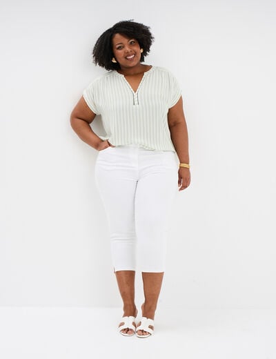 Pantalon corsaire skinny taille haute blanc femme grande taille