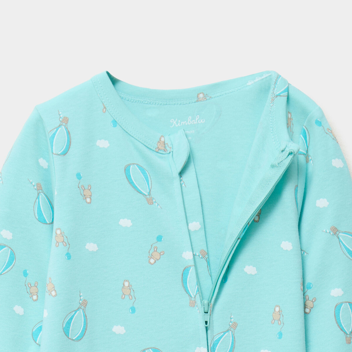 Dors-bien en coton manches longues zipp&eacute; bleu turquoise b&eacute;b&eacute;