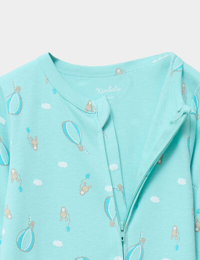 Dors-bien en coton manches longues zipp&eacute; bleu turquoise b&eacute;b&eacute;