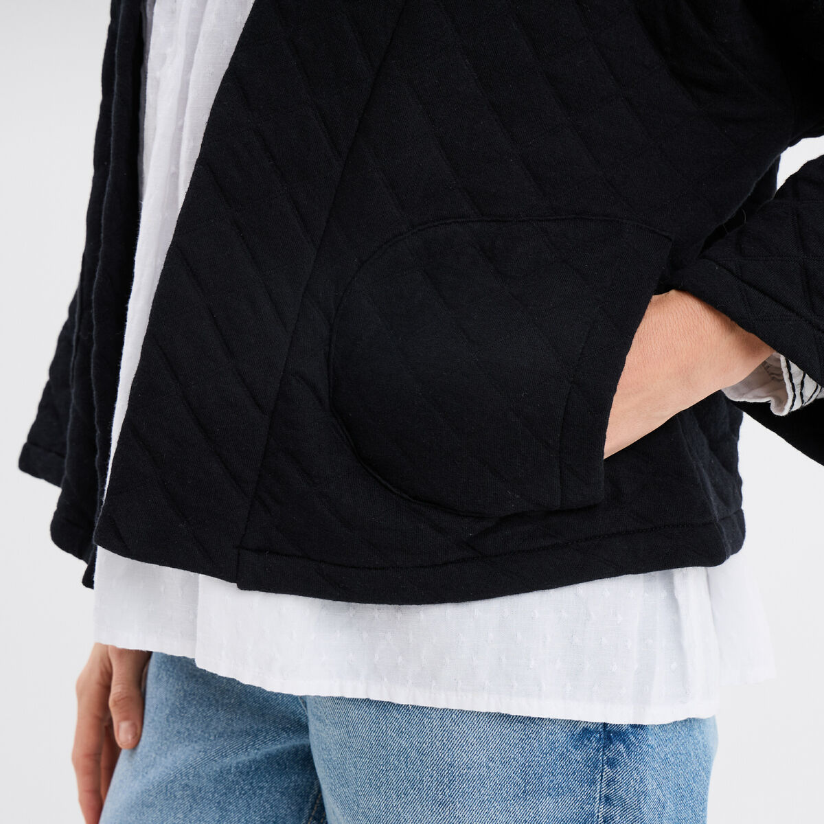 Veste esprit kimono matelassée en jersey noir femme