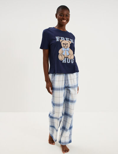 Ensemble pyjama pantalon t-shirt coton bleu femme