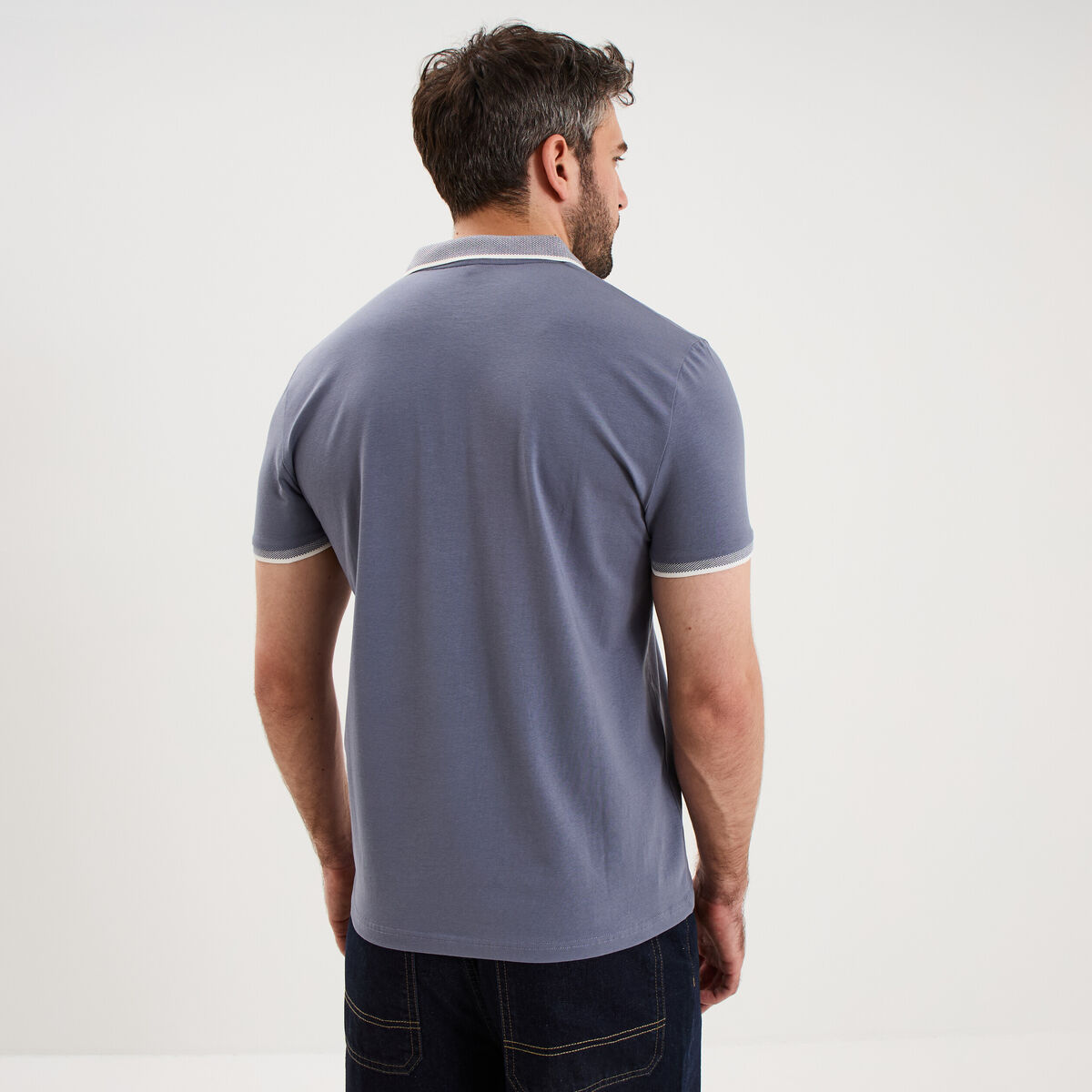 Polo slim manches courtes stretch bleu gris homme